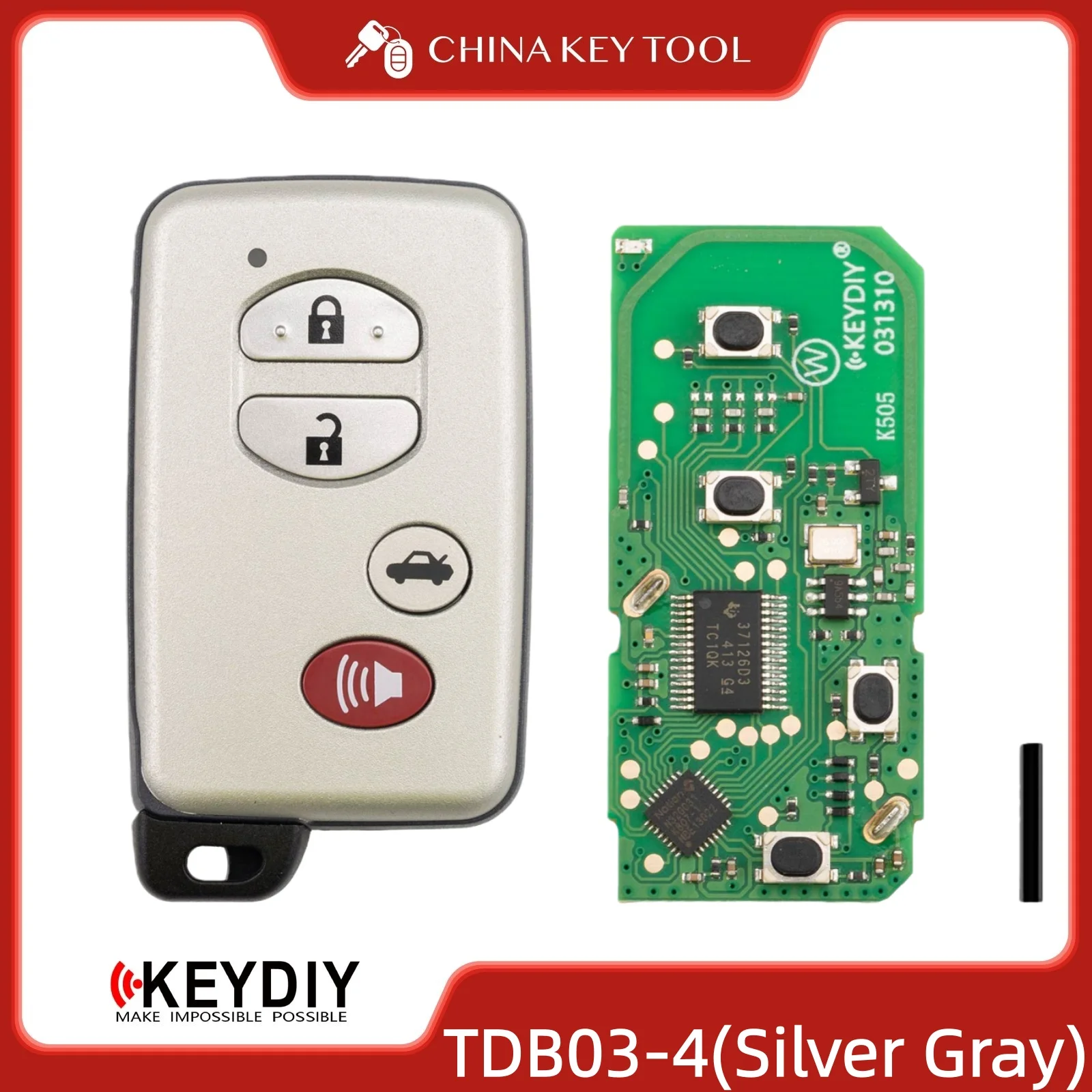 

Универсальный смарт-ключ KEYDIY KD TDB03-4, 3+1 кнопки, серебристо-серый корпус с лезвием для замены автомобильного ключа с бесключевым доступом