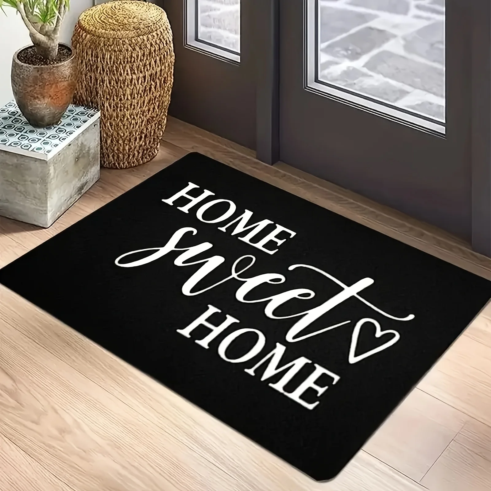 VIKAMA Black And White Alphabet Pattern Welcome Doormat Entrance Hallway Mat Porch Living Room Kitchen Balcony Home Decor Rug