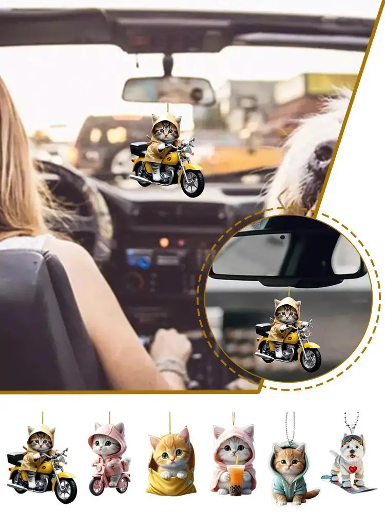 Pendentif de voiture de dessin animé avec capuchon, sweat à capuche bleu, pendentif mignon, décoration acrylique à raccrocher, chaton, JO