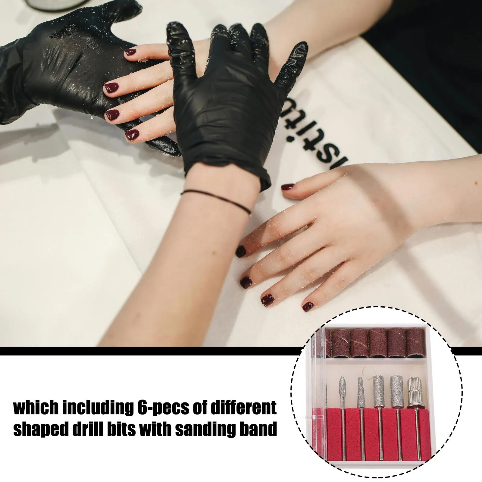 6Pcs Manicure Nail Bits Set Diamond Material Six Shaped Sanding Band Electric Drill Nail Grinding Polishing Pedicure Bits Set