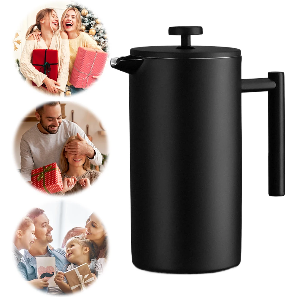 

Кофейный пресс из нержавеющей стали с двойными стенками и изоляцией, чайник-пресс с 3 фильтрами, для приготовления кофе в кафе, кухонные принадлежности