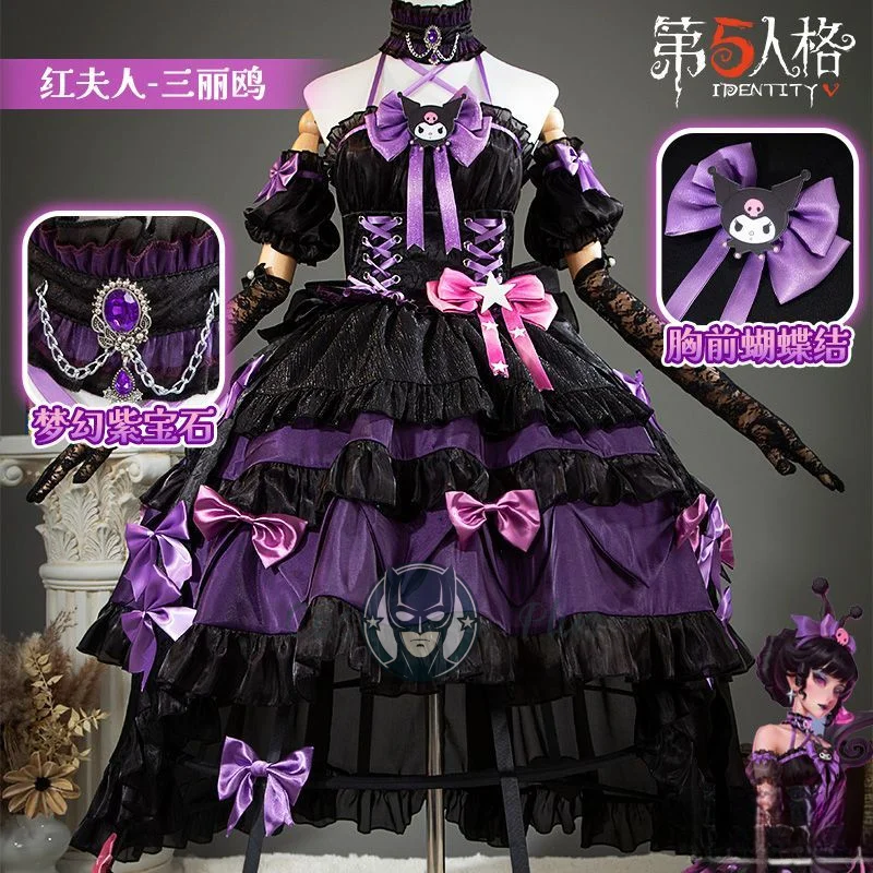 

Identity V Game In Stock Bloody Queen Kuromi Cosplay Costume Black Lolita Gothic Long Dress with Wig Full Set for Halloween Xmas