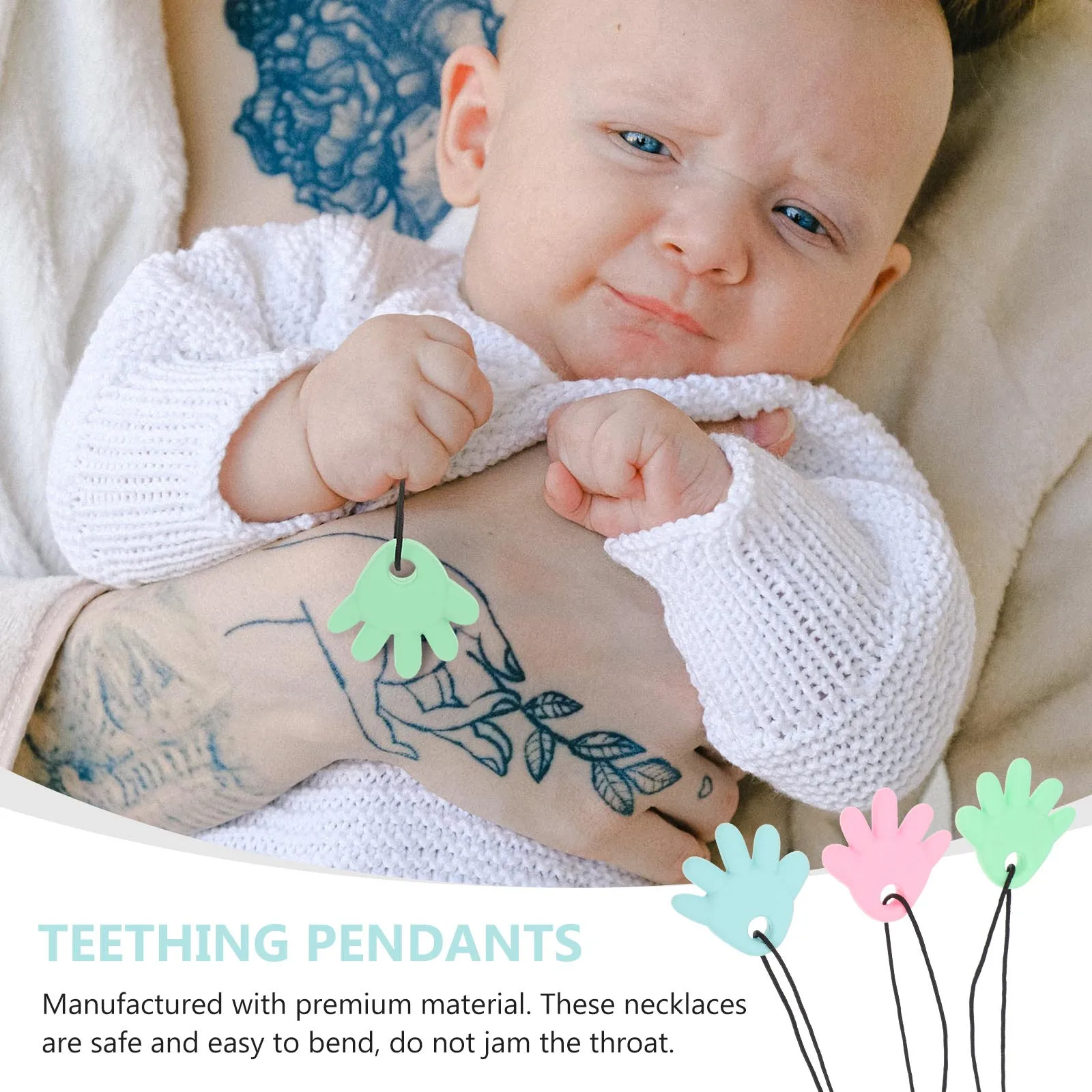 

3Pcs Baby Teether Cartoon Chewable Necklaces Calming Soothing Durable Silicone Autism Teething Pendants Chew-Able Teether