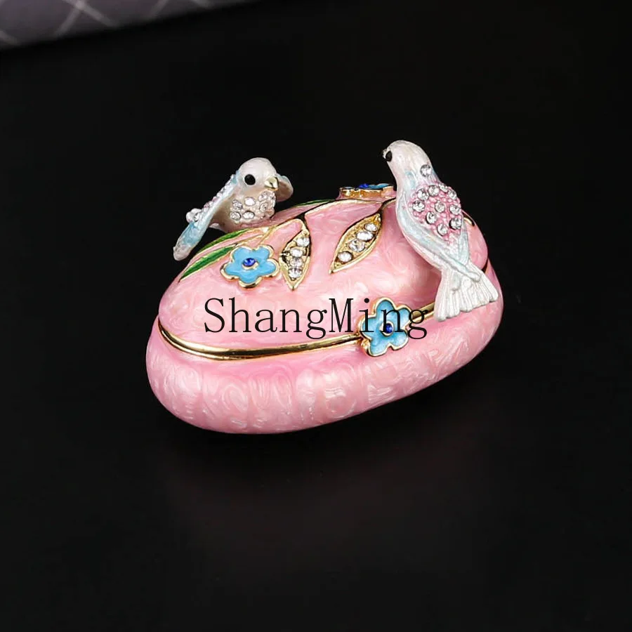 

CL Double Magpie Pink Diamond Jewelry Box Oval Storage Box Light Luxury Ornament Ring Earrings Storage Box Flip
