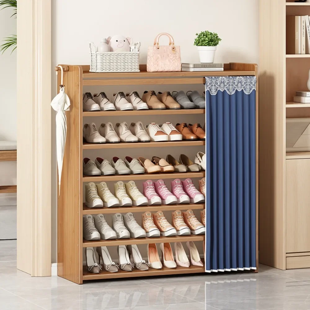 New 5/6/7 Layers Shoe Rack Organizer Door Stairs with Dustproof Cloth Curtain Shoe Organizer Shelf Storage Living Room Cabinet