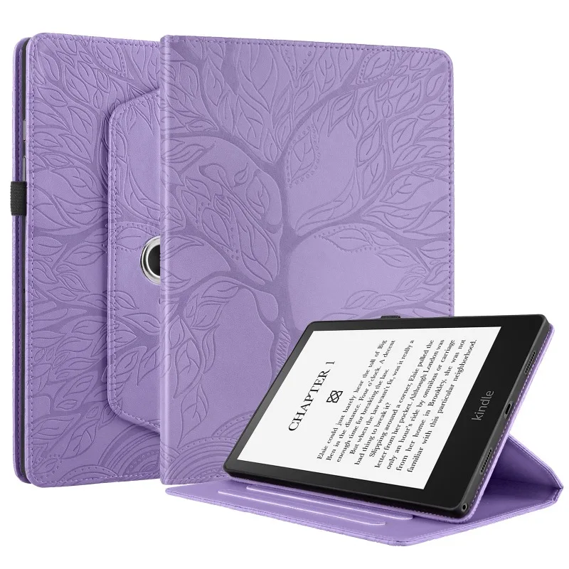Funda Case For Kindle Paperwhite 12 Generation 7 Inch 2024 Colorsoft SA568B SA569P Tree Embossed 360 Degree Rotating Stand Cover