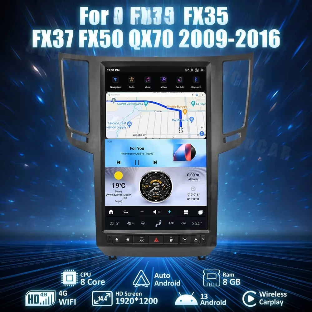 13.6 "نمط تسلا أندرويد 13 سيارة الوسائط المتعددة DVD نظام تحديد المواقع والملاحة لإنفينيتي FX35 FX37 FX50 QX70 2009-2016 راديو السيارة ستيريو #3