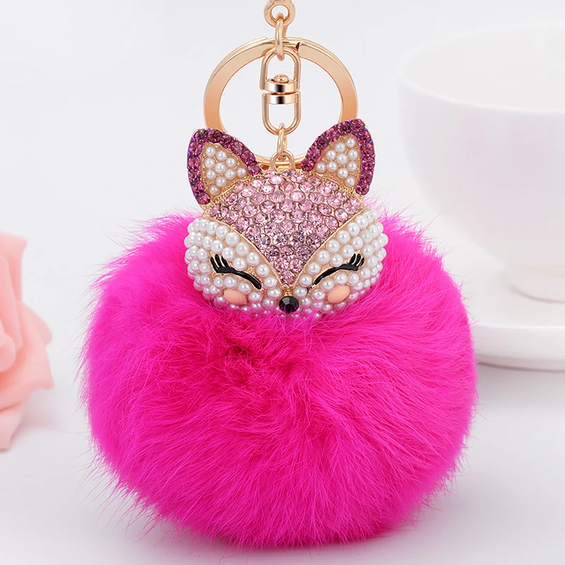 EASYA Cute Fox Bunny Keychain Fur Pom Pom Ball Keychain Women Bag Pendant Pretty Chic Handmade Charm Keyring Boutique Gift