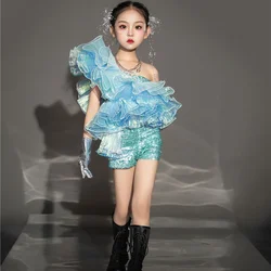 Girls' Blue Skirt Dress Personalized Exaggerated Costume Children's Stage PerformancesShows Kid Clothes Cos Models Fashion Shows