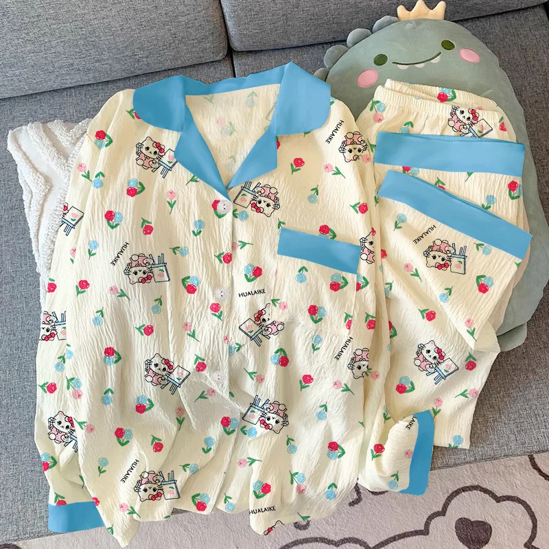 

Korean Version Student Sweet Cute Kite Pajamas 2Pcs Women's Spring Autumn Cartoon Anime Fashion Comfort Long Sleeved Pants Set