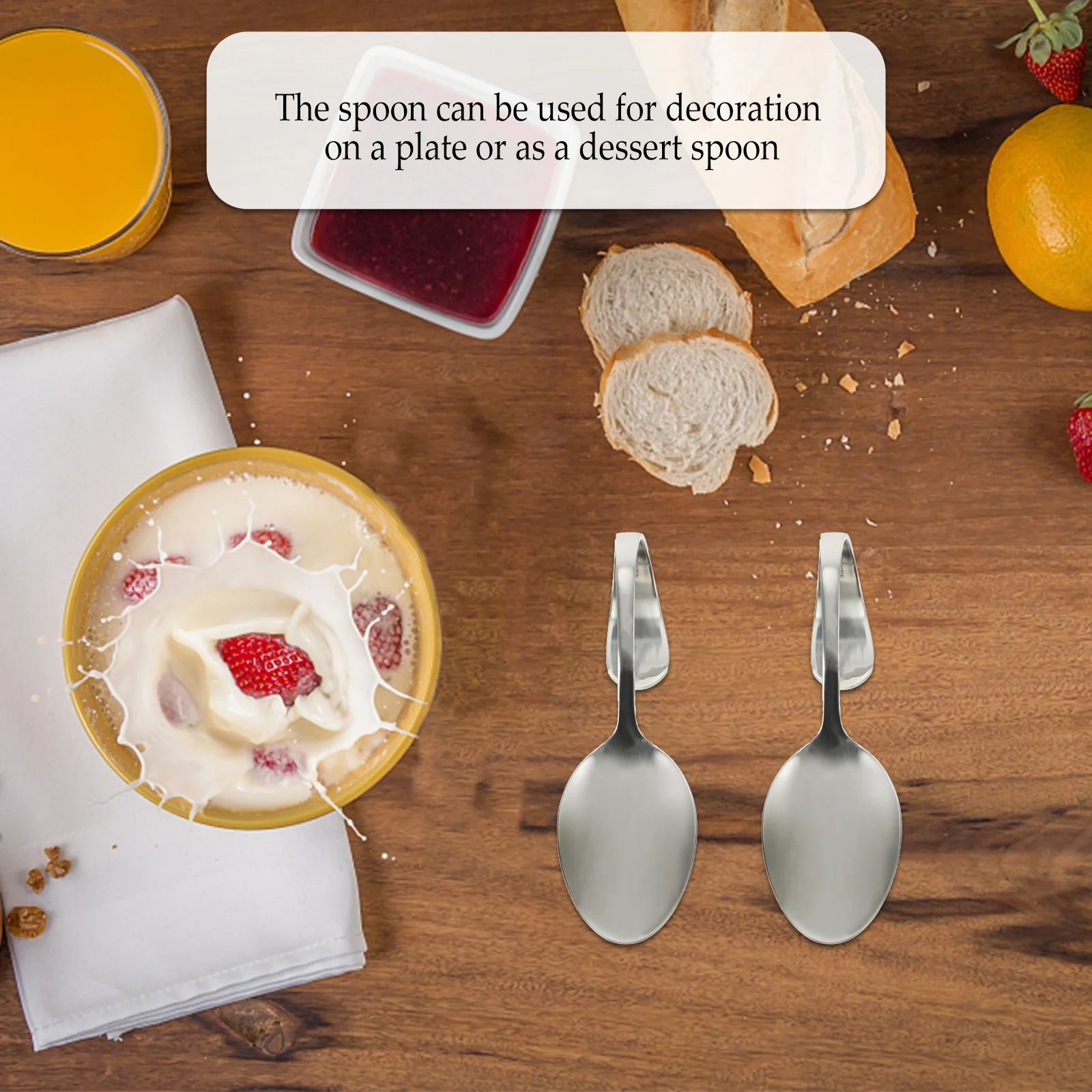 

6pcs Curved Handle Stainless Steel Spoon Multi use Pasta Serving Kitchen Catering Dessert Decor Practical Rustproof