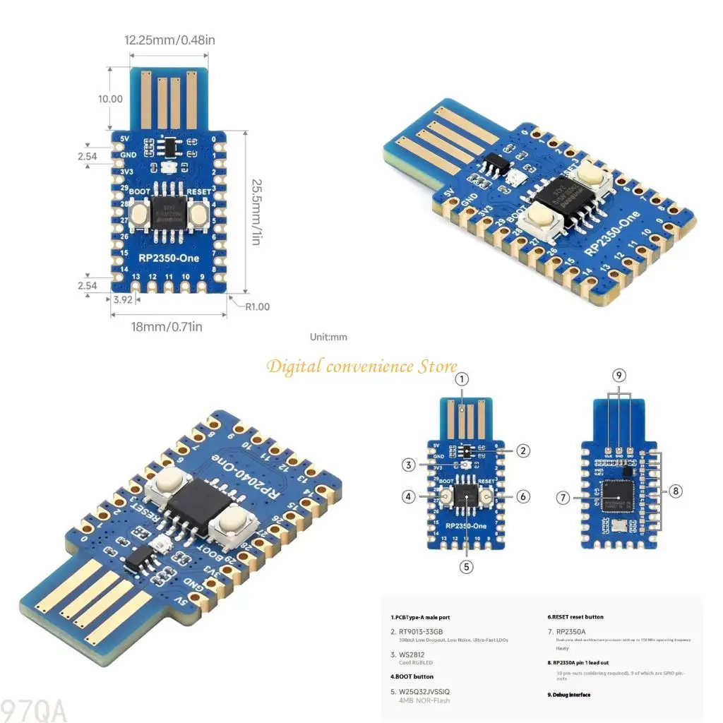 

97QA RP2350 Один микроконтроллер модуль USB программирование хранения 29 PINS PWM Support