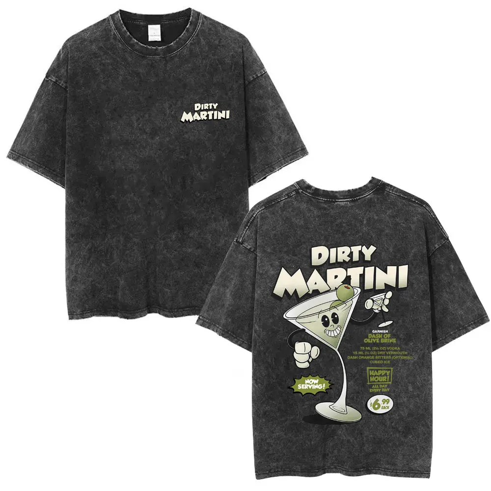 

Dirty Martini Коктейль Мультфильм Забавный мем Промытая футболка Мужчины Женщины Негабаритные футболки с круглым вырезом Мужская повседневная хлопковая винтажная футболка