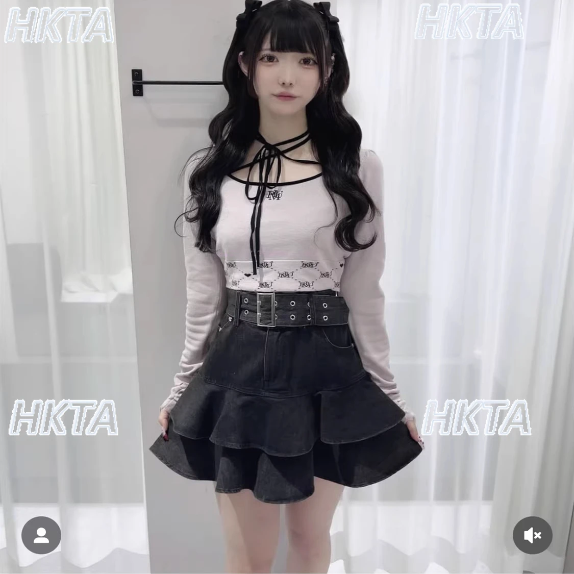 Japanese Sweet Jacquard Woven High Waist Splicing Strap Square Neck Long Sleeve Knitted T Shirt Women Commuter Tshirts Top