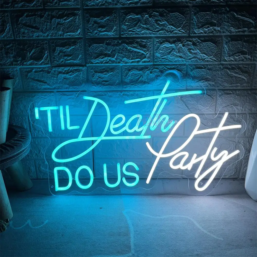 Neon Sign Light Til Death Do Us Party Decor Wedding Neon LED Sign Room Decor Wall Hanging Neon Lights Party Birthday Bar Sign image 3