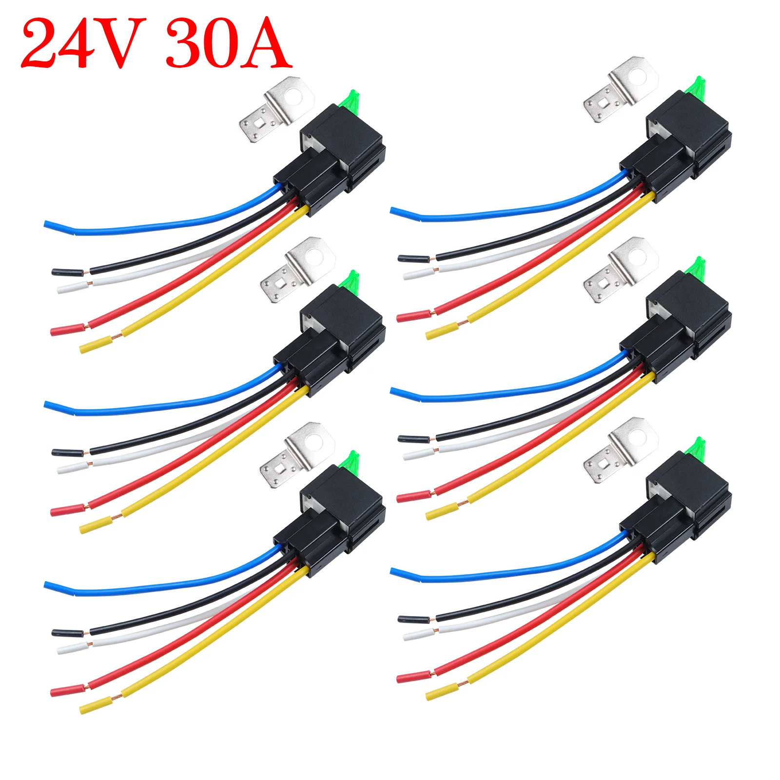 

6PCS 24V 30A 5-Pin Automotive Relay Kit with Sockets & Harness for Car Truck Boat Van