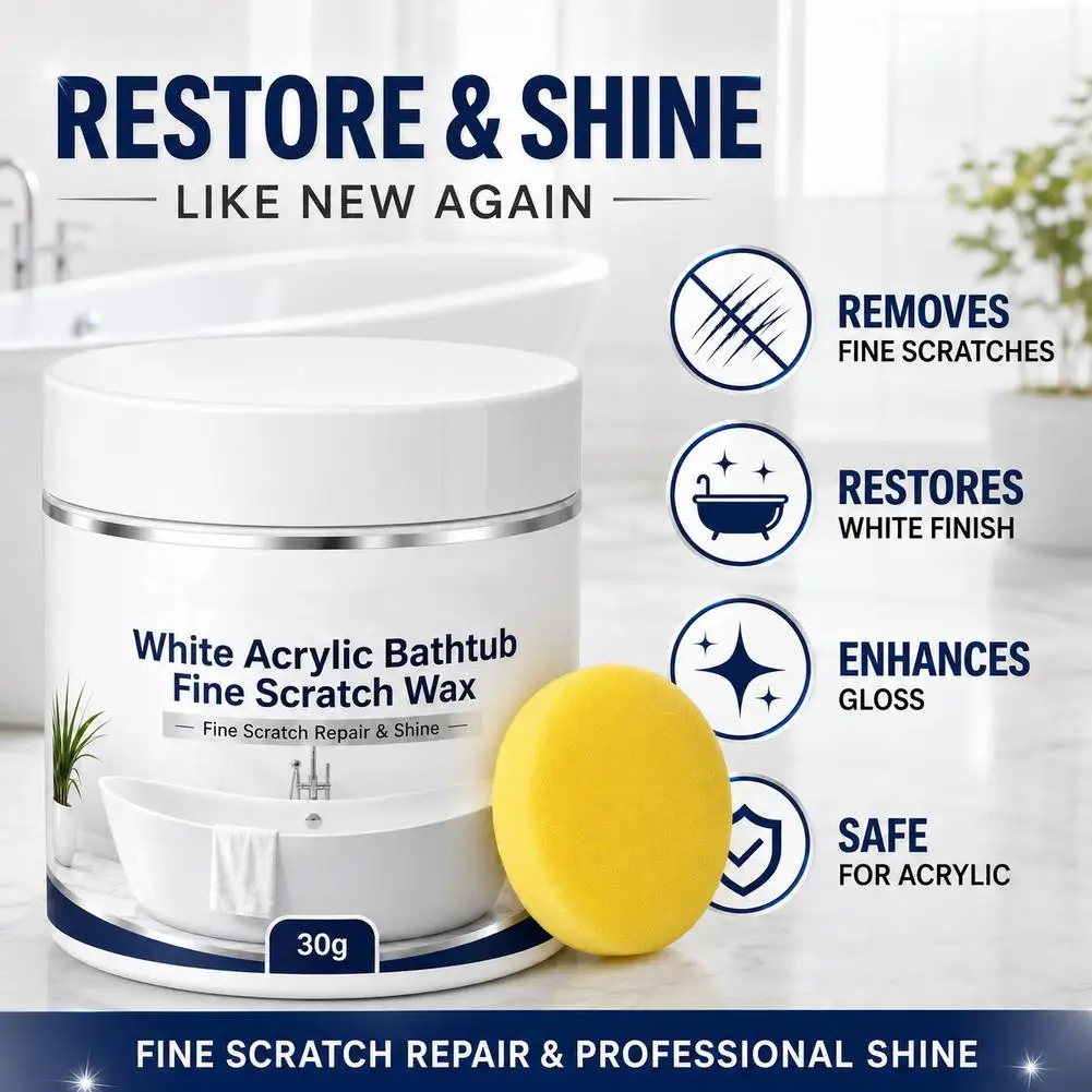 Bathtub Fine Scratch Repair Wax Surface Fine Lines Repair Polishing Brightening Wax Restores White Finish 30g with Sponge