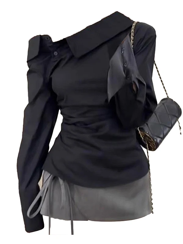 

Комплект из двух предметов с эффектом похудения: топ и короткая юбка для женщин, корейский дизайн, с воротником, наряд для подружки невесты, из полиэфирного волокна, с длинными рукавами