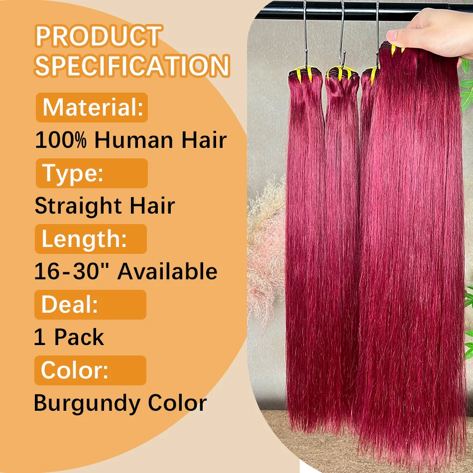 Burgundy Human Hair Bundles #99J Straight Bundles 22 24 26 28 Inch Raw Virgin Hair Extensions Soft And Silky Wine Red Colored