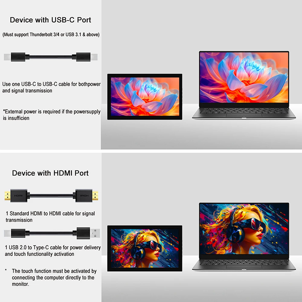 7인치 휴대용 터치 모니터 1280x800 HD IPS, HDMI 타입 C 내장 스피커, 노트북 PC 라즈베리 파이용 소형 외부 화면