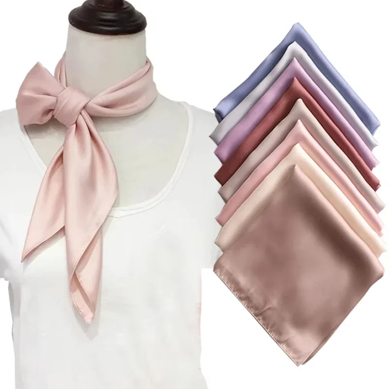 

60cm Solid Color Neckerchief Hijab Scarf For Women Soft Satin Headband Hair Scarves Female Square Shawls Head Scarfs For Ladies