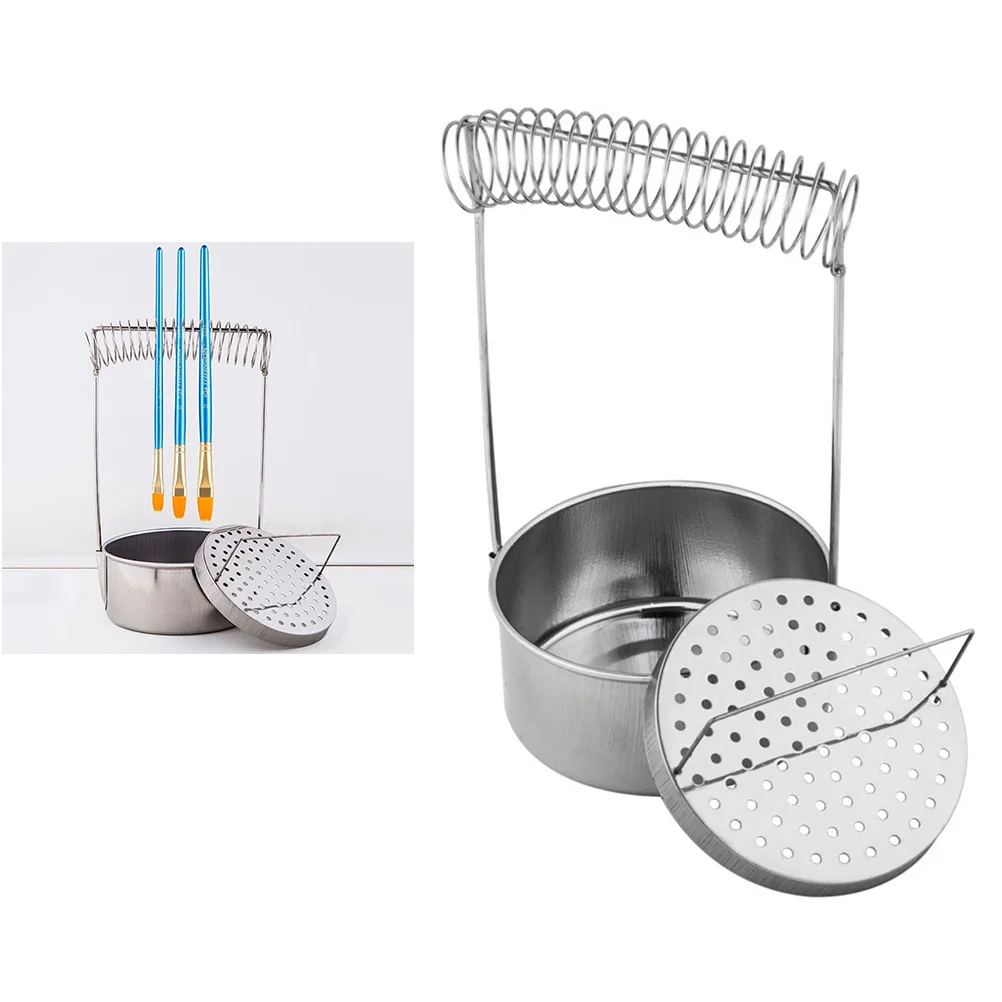 

1pc Oil Painting Brush Washing Bucket Portable Stainless Steel No Lid Pen Cleaning Tool For Art Class Home School Training Brush