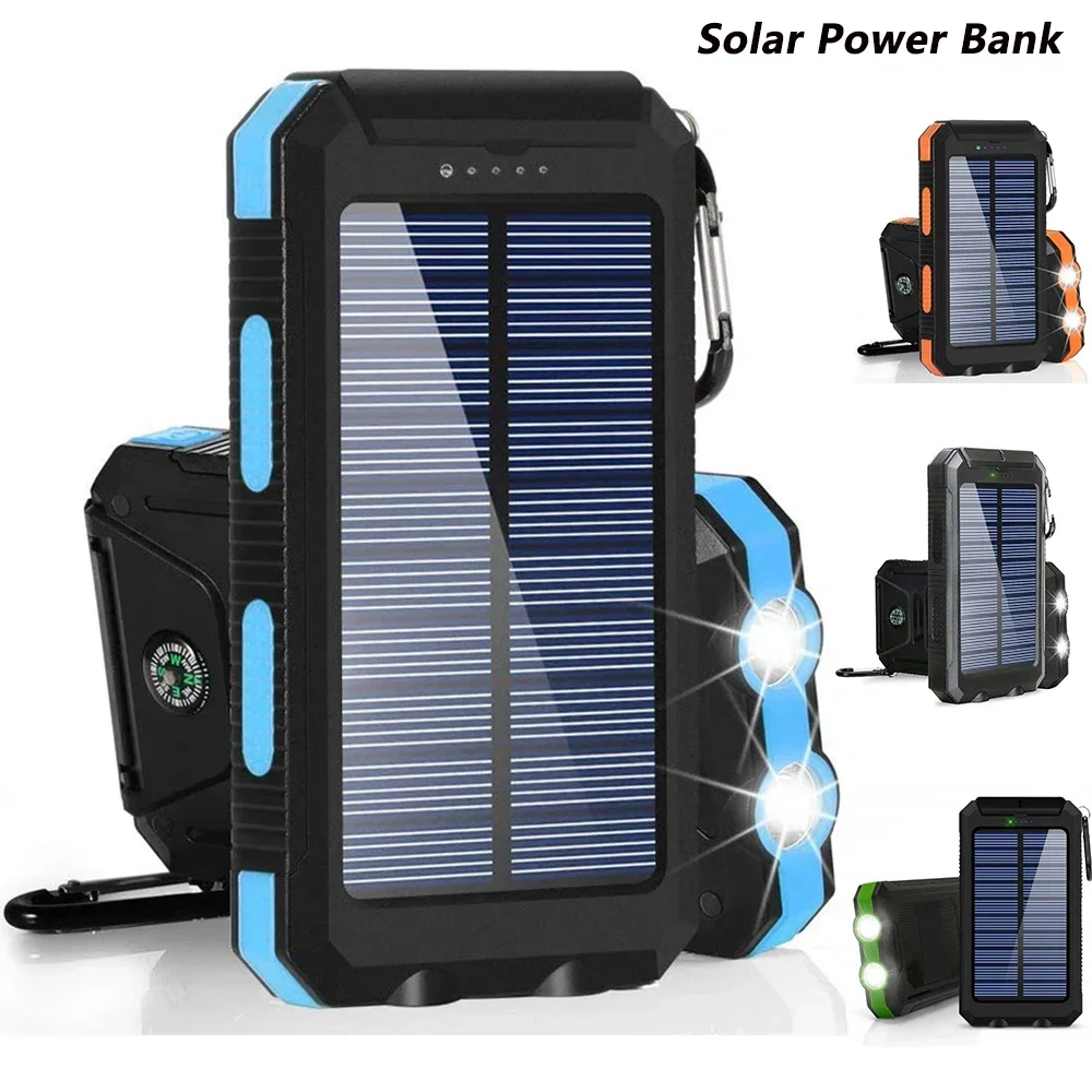 80000mAh Portable Solar Power Bank Charging Poverbank Three Defenses External Battery Charger Strong LED Light Double USB