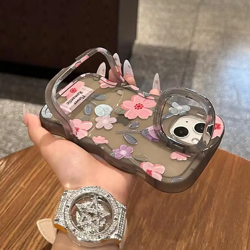 Flower Bracelet Chair Phone Holder Case For iPhone 16 17 15 14 13 12 11 Pro Max XS Max XR 3D Camera Bracket Stand Cover