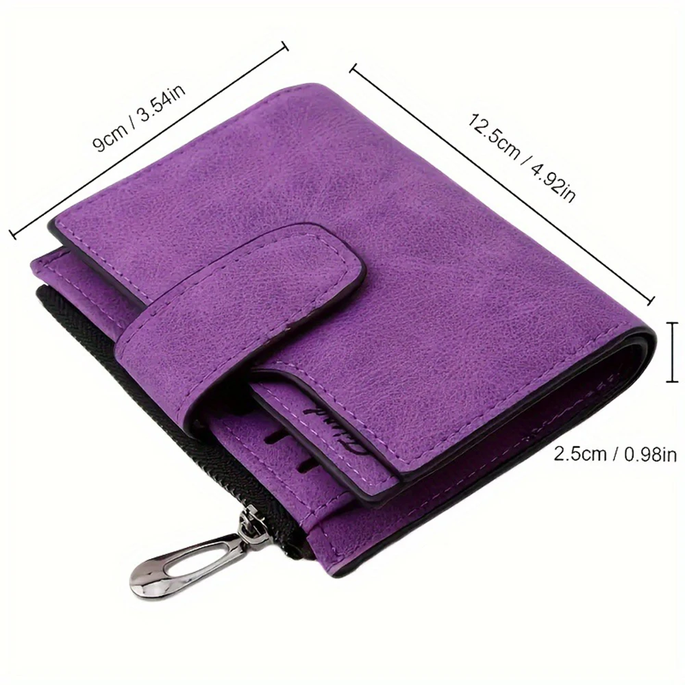 Women Short Wallet Coin Purse Multi-Card Holder Fashion Foldable Zipper Wallet PU Leather Solid Color Money Bag For Travel Daily