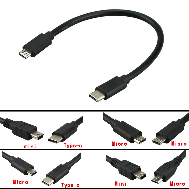 Micro USB mini 5P Male to USB 3.1 Type-c Male Converter OTG Adaptor Lead Data Cable 0.25m