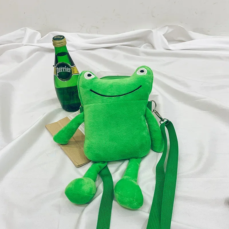 Frog Bag Women Personality Shoulder Messenger Bag Funny Cute Cartoon Green Plush Bag