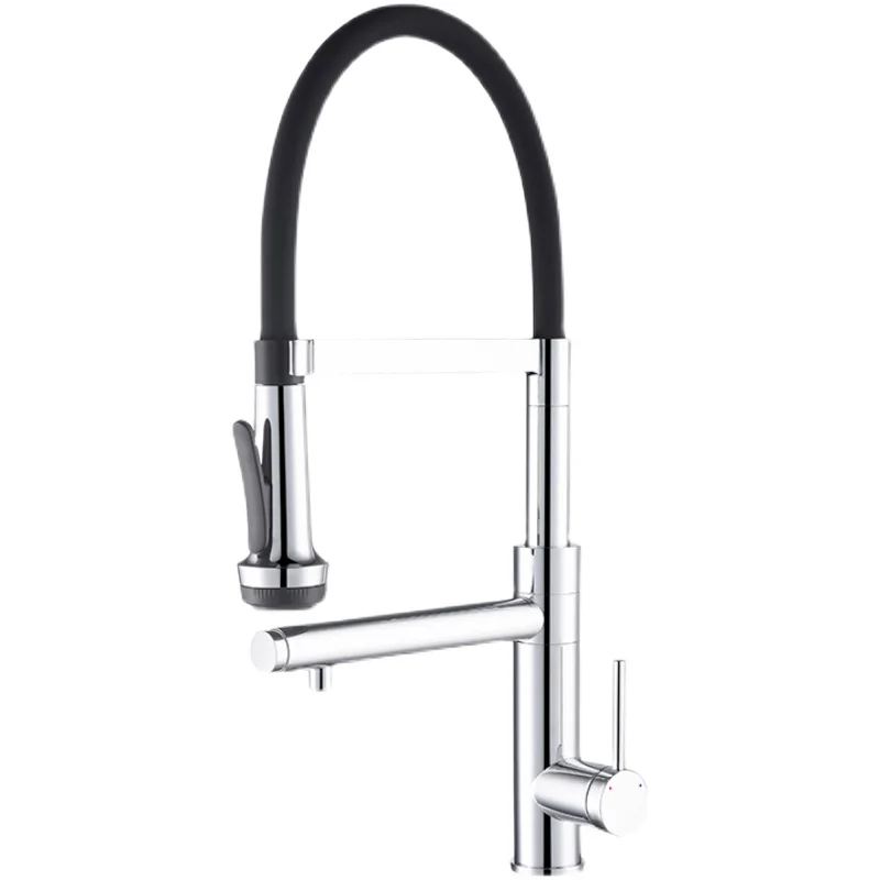 

Single hole three-in-one gun gray kitchen faucet, all copper rotatable pull-out hot and cold faucet