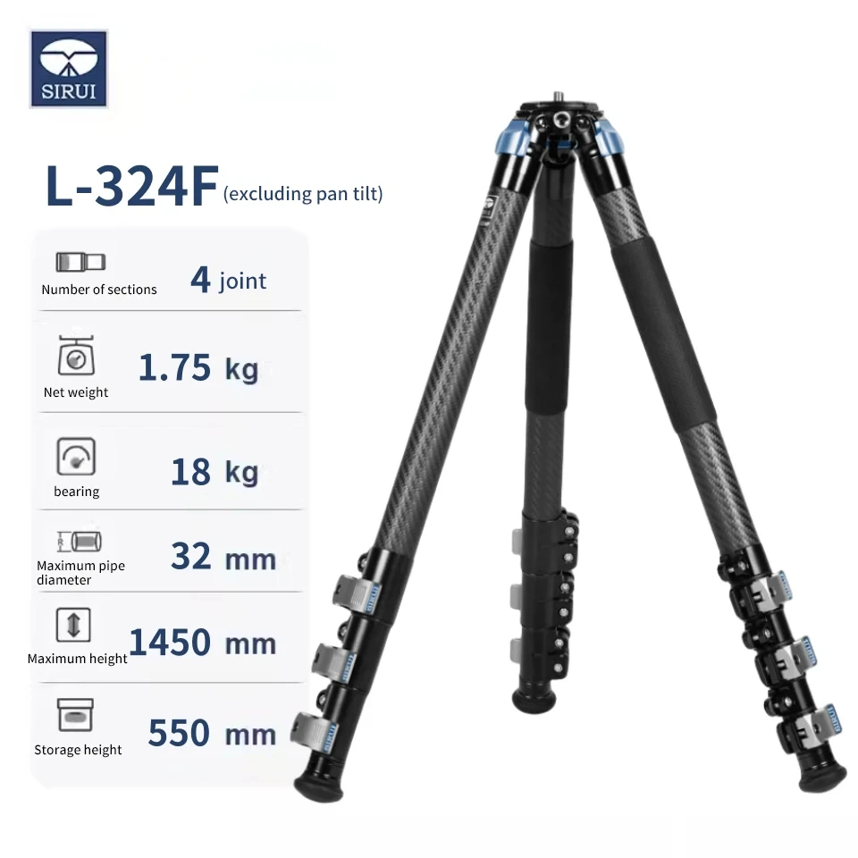 

SIRUI L-324F Quick Opening Type Carbon Fiber Non Axis Tripod Pan Tilt Set Height Max 1.5M without Quick Release Ball Head