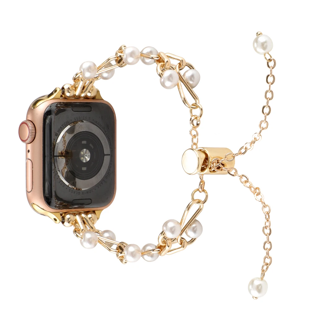 Correa de Metal con perlas de lujo para Apple Watch, pulsera Ultra de 49mm, 44mm, 40mm, 45mm, 41mm para mujer, iWatch series 7 3 SE 6 8