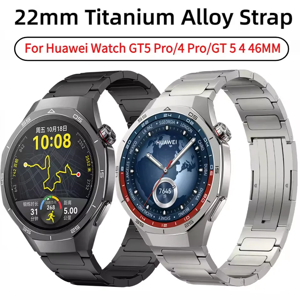 

22mm Titanium Strap For Huawei Watch GT5 Pro/GT5 GT4 46mm No Gaps Metal Bracelet For Huawei Watch 4 Pro 3 Pro GT2e Business Band