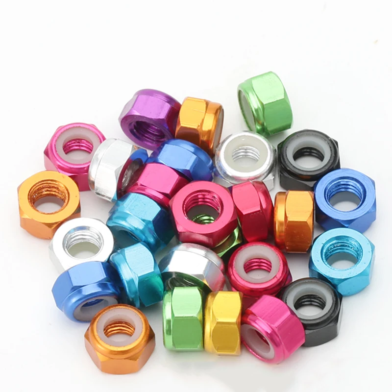 Aluminium Alloy Locknut Nylon Ring Coloured Screw Cap M2(2mm) M2.5(2.5mm) M3(3mm) M4(4mm) M5(5mm) M6(6mm) M8(8mm)