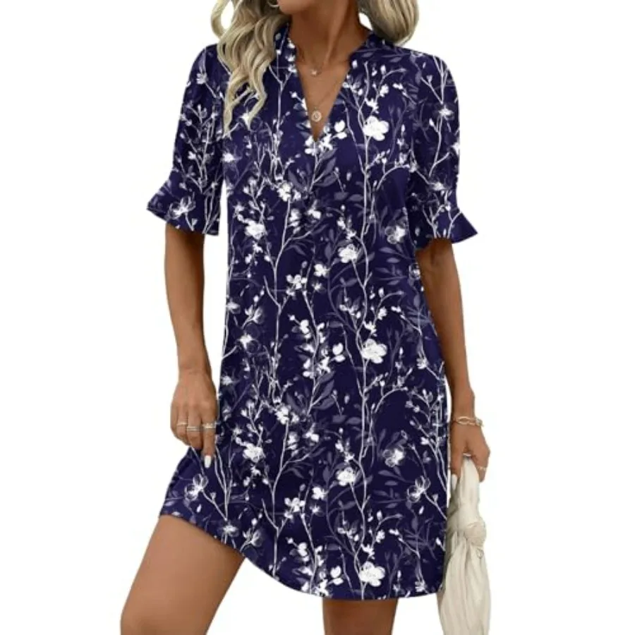 

Zeagoo Summer Dresses for Women 2026 V Neck Ruffle Sleeve Loose Shift Dress Hawaiian Sundress Beach Vacation Clothes