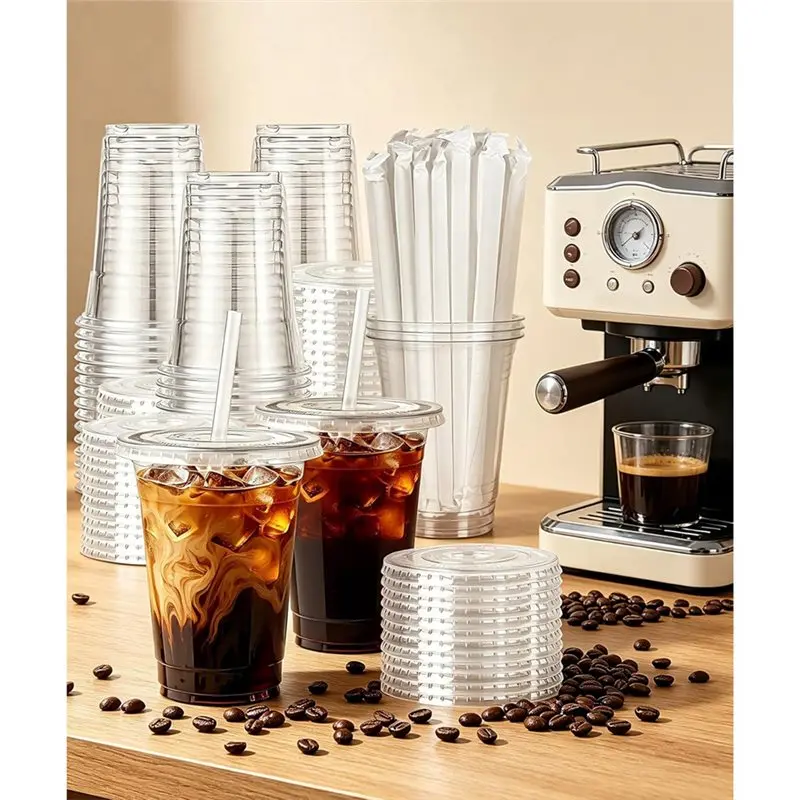 Picture 7: PHFU-Clear Cups With Lids Straws Leak-Proof Sturdy Iced Coffee Cups With Lids,Disposable To Go Cups For Smoothies Cold Drinks