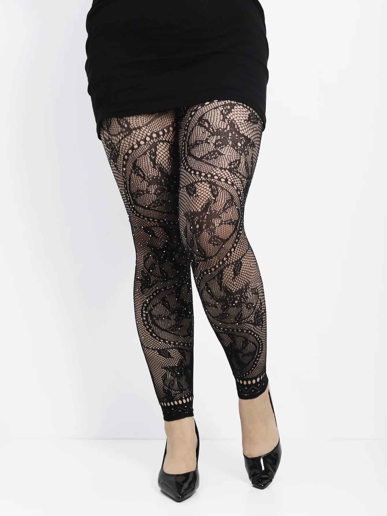 Damen-Strumpfhose mit hoher Taille, glitzerndem Strass-Fischnetz, fußlose Strumpfhose, Leggings, farbiges Retro-Stil-Muster für 45–85 kg Gewicht – Detail 9