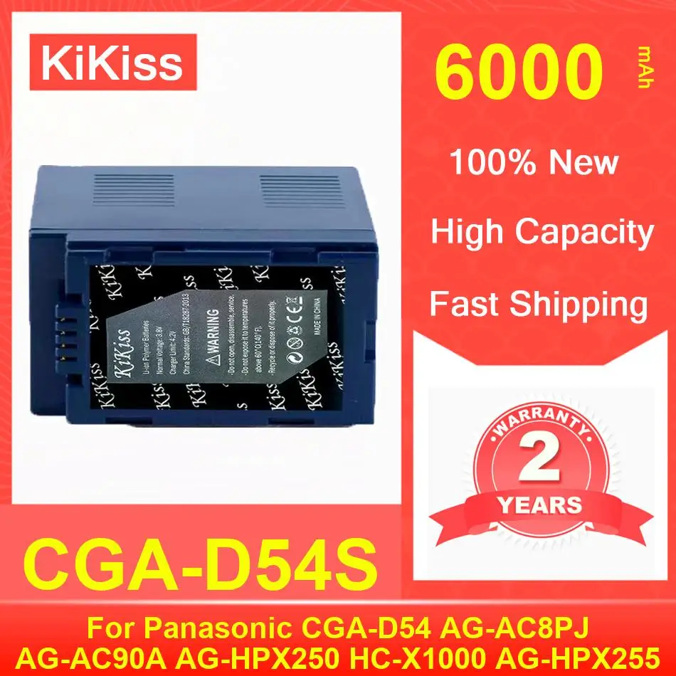 

6000Mah Kikiss Battery CGA-D54S For Panasonic CGA-D54 AG-AC8PJ AG-AC90A AG-HPX250 HC-X1000 AG-HPX255