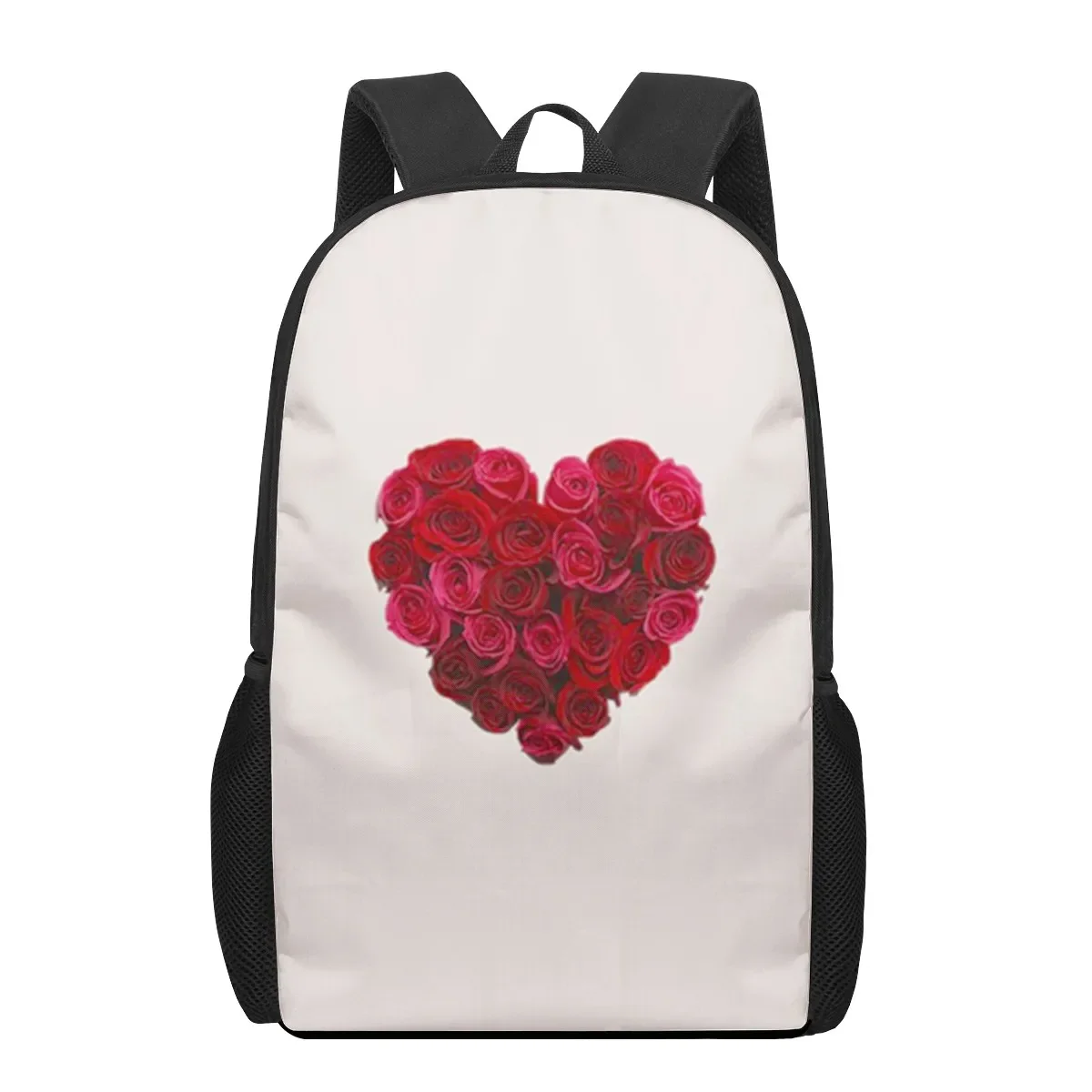 Love Heart Backpack Romantic Flowers Schoolbags for Teen Girl Boys Couple Valentine's Day Gift 16 Inches Double Shoulder Daypack