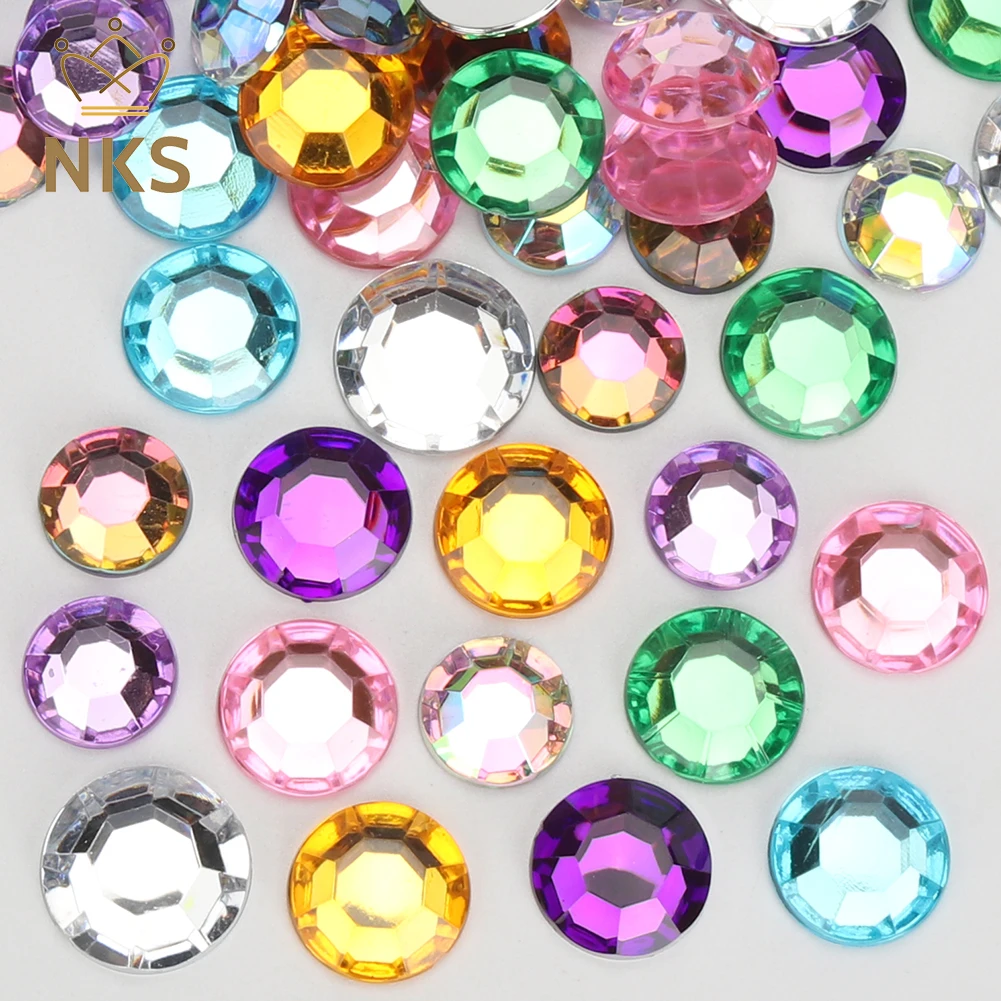 NKS Colorful High-Quality Flat Back Round Glue On Crystal Rhinestones Non Hotfix Acrylic Rhinestones For Clothes Crafts