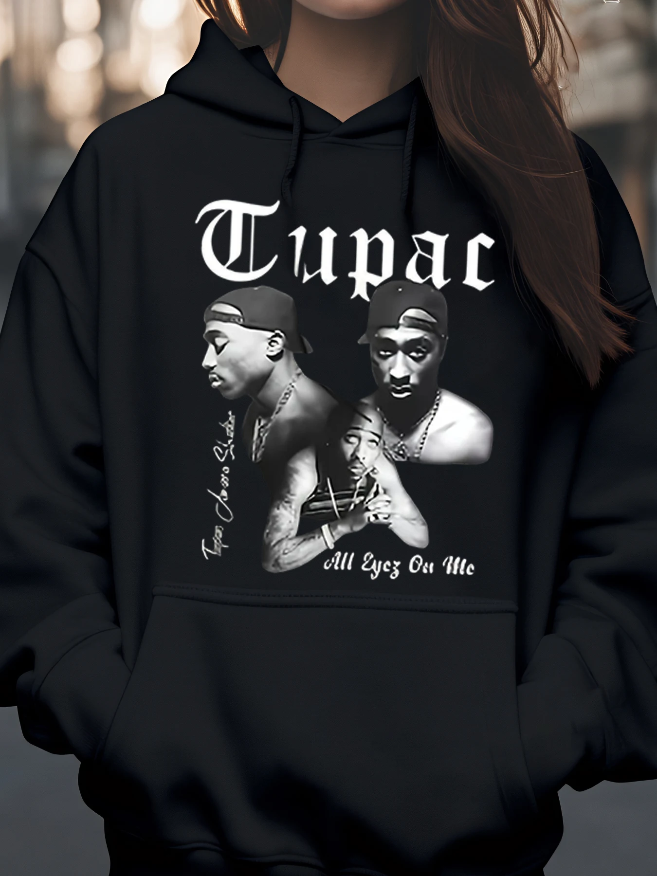 투팍 올 아이즈 온 미 그래픽 프린트 후디 캐주얼웨어 남녀 공용