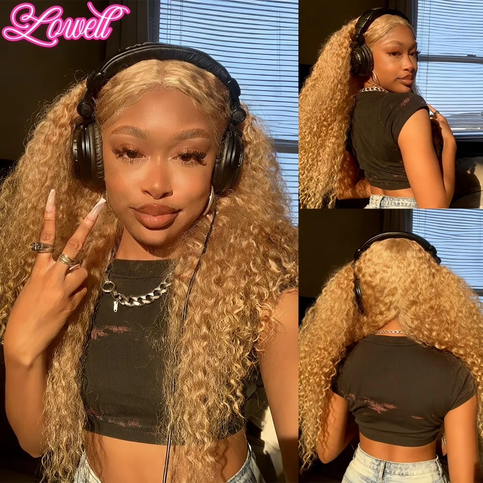 

27# Deep Wave Human Hair Wigs 13x6 hd Lace Frontal Wig Honey Blonde Human Hair Wigs Water Wave Curly Human Hair Wigs for Women