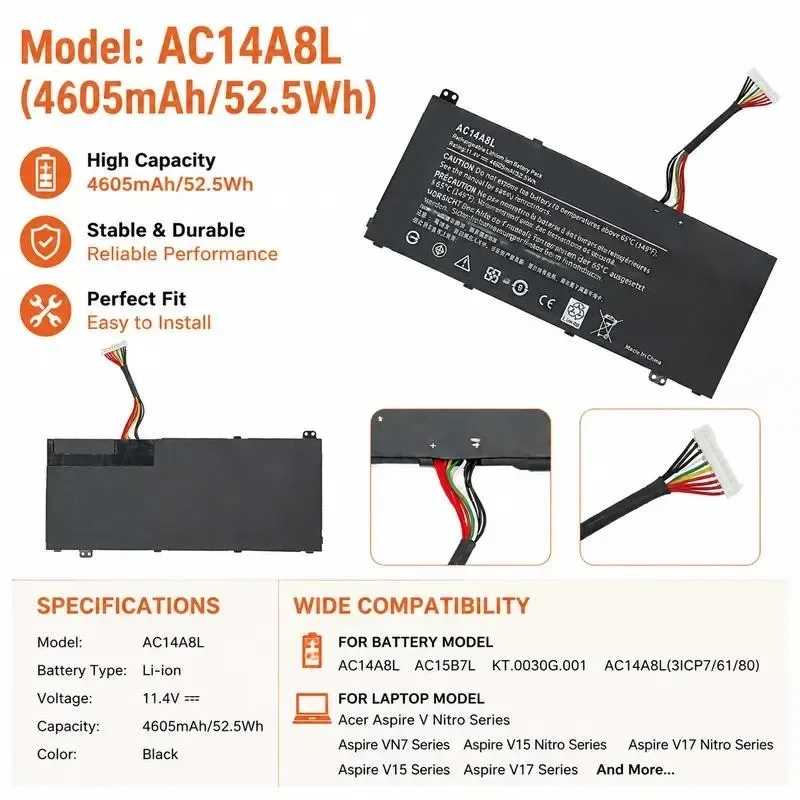 [NEW] 11.4V 52.5Wh AC14A8L for MS2391 Laptop Battery for Acer for Shadow Rider 2/3 VX5-591G-547B Batteries