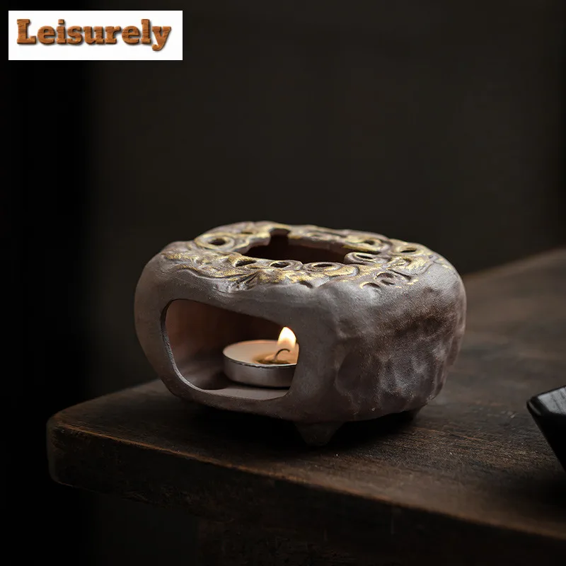 

Retro Gilded Old Rock Mud Tea Warmer Holder Candle Heater Stove Kettle Stand Baked Milk Jar Carbon Furnace Drinkware Supplies
