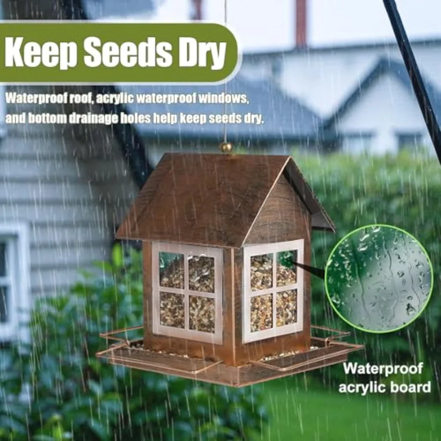 【Spot goods】Bird Feeders Heavy Duty Metal Bird Feeder for Outdoors Hanging Weatherproof Large Capacity Wild Birdfeeder for Outs view 6