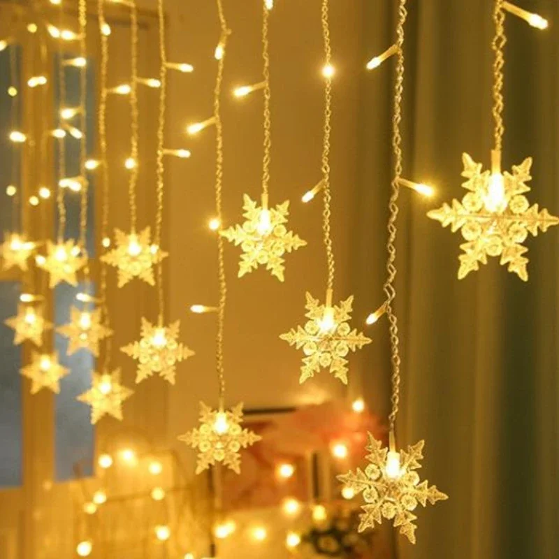 snowflake Christmas Decoration 2025 Street Garlands on The House LED Icicle Lights Outdoor Waterproof Curtain Fairy String Light