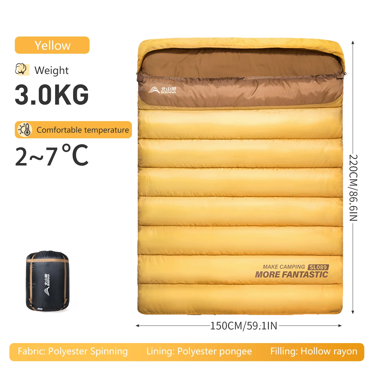 BSWOLF 2-Personen-Camping-Schlafsack für vier Jahreszeiten, tragbarer Winterschlafsack für Outdoor-Camp-Reisen, Wandern 5