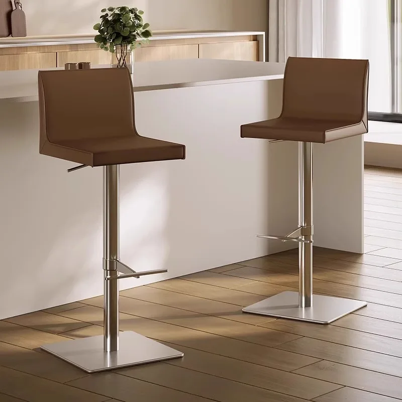 

Saddle Leather Bar Chair Italian Light Luxury Household High Chair Simple Bar Stool Minimalist Bar Island Lifting Rotation